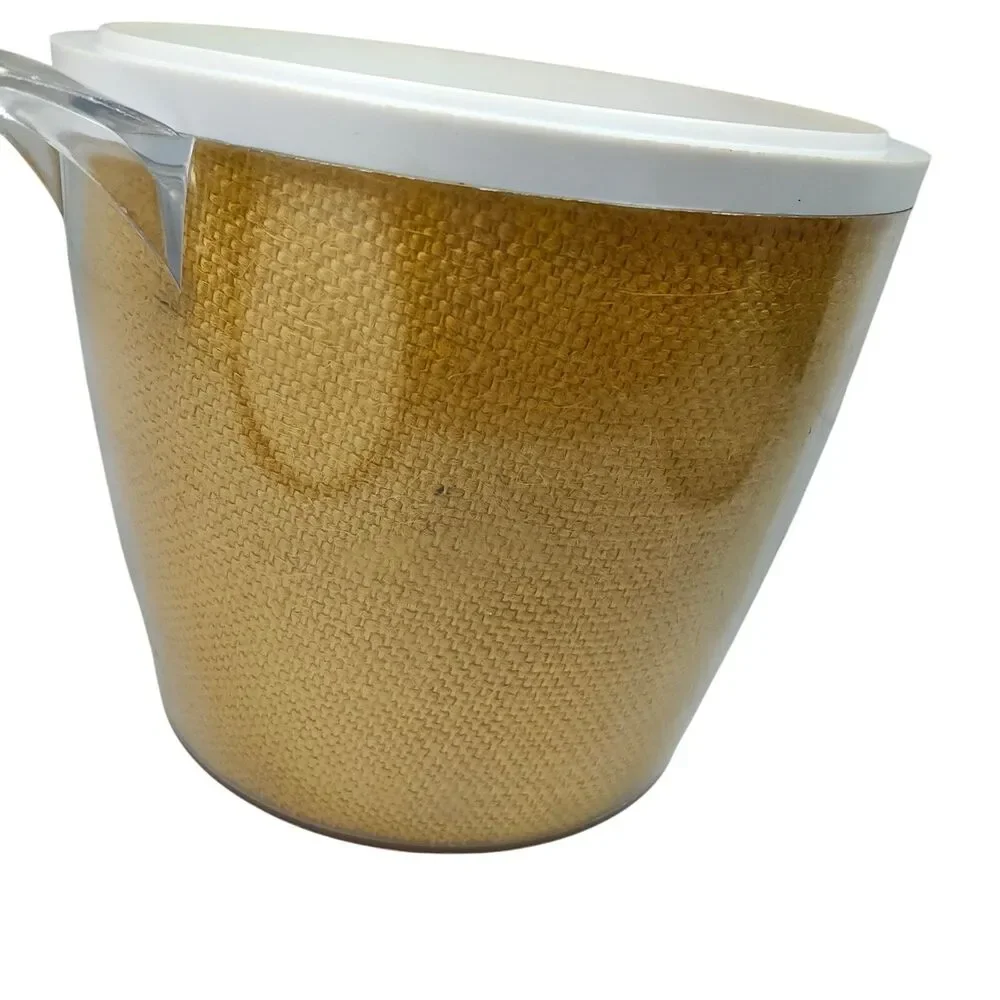 Vintage Mid Century Rafiaware Yellow Plastic Ice Bucket MCM 70's Burlap